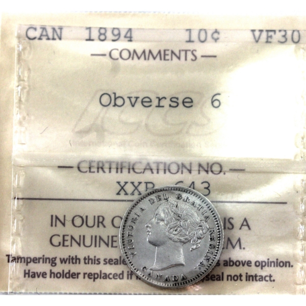 10-cent 1894 Obverse 6 ICCS VF30
