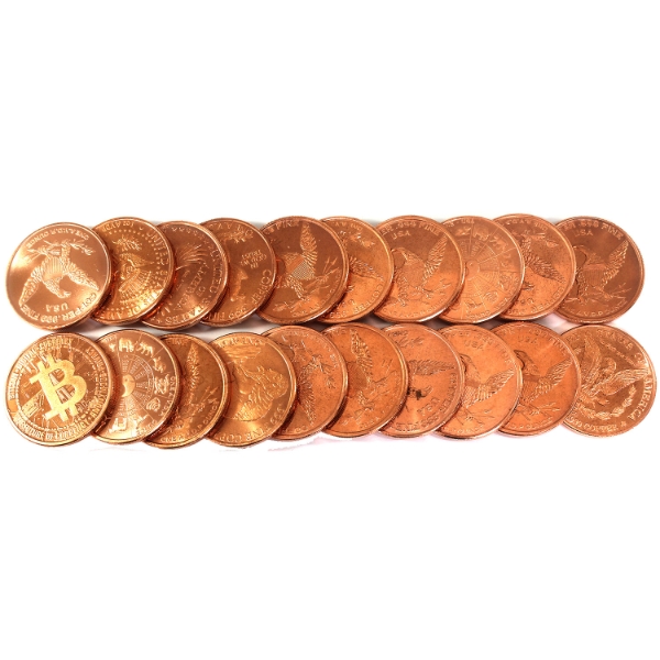 20x 1oz Mixed Lot of .999 Fine Copper Rounds in Tube. 20pcs.