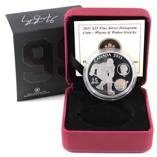2011 $25 Wayne & Walter Gretzky 1oz .9999 Fine Silver Hologram Coin (Tax Exempt)