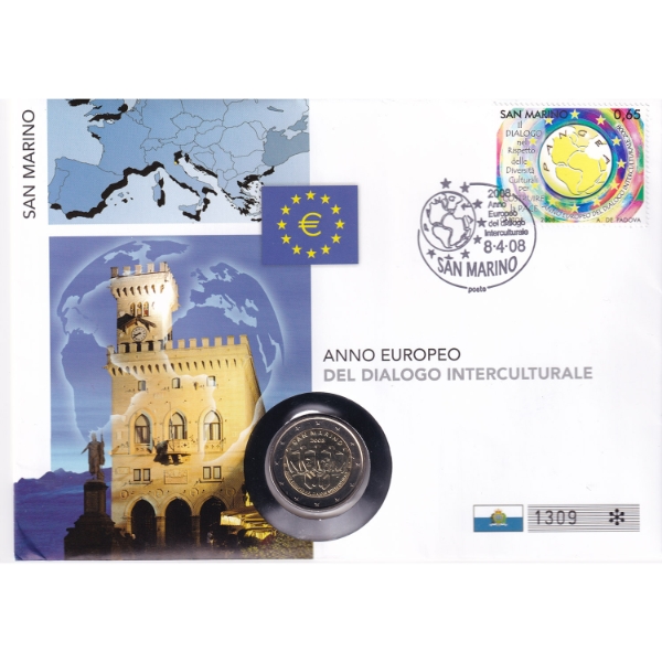 SCARCE San Marino 2008 2 Euros European Year of Intercultural Dialogue First Day Cover