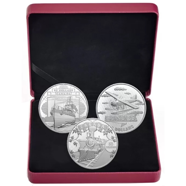 2021 $50 The First 100 Years of Confederation 5oz .9999 Fine Silver 3-Coin Set (Tax Exempt)