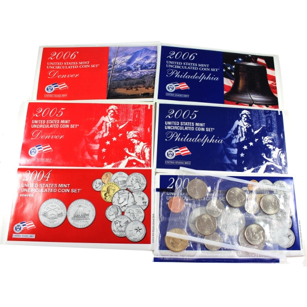 USA 2004-2006 Philadelphia & Denver Uncirculated Coin Set. 6pcs.