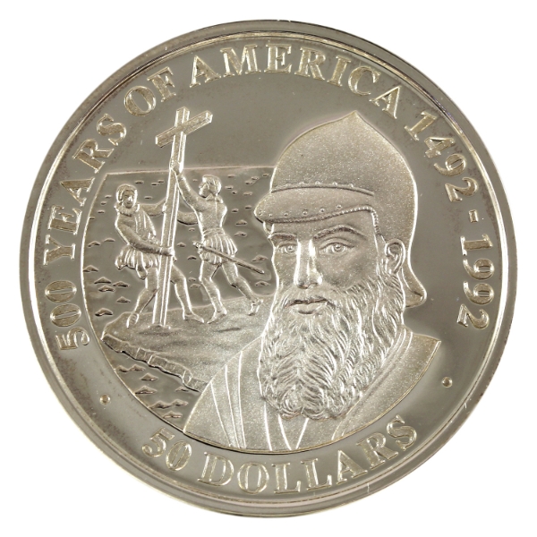 Cook Islands Silver 1990 $50 500 Years of America Sterling Silver Coin