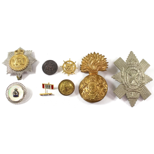 Bulk Collection of Assorted British and Canadian Military Pins, Cap Badges & Buttons. 9pcs