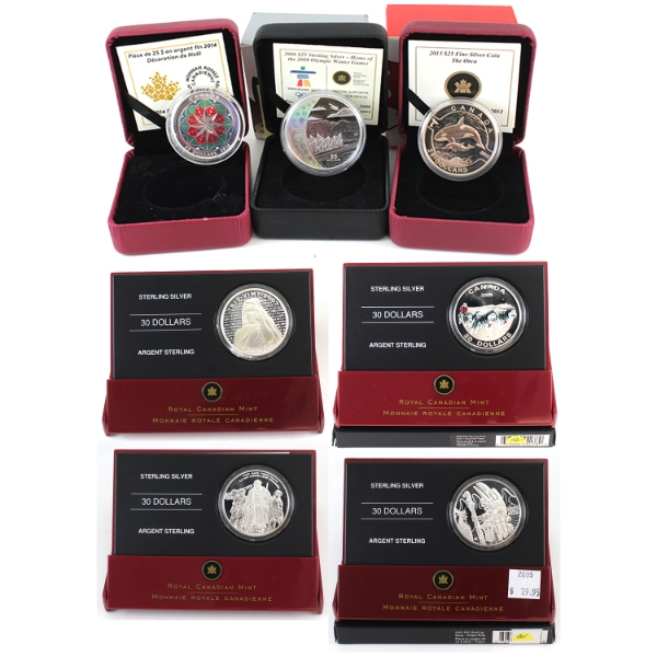 2005-2014 $25 & $30 Bulk Collection of Sterling & Fine Silver Coins. 7pcs. 