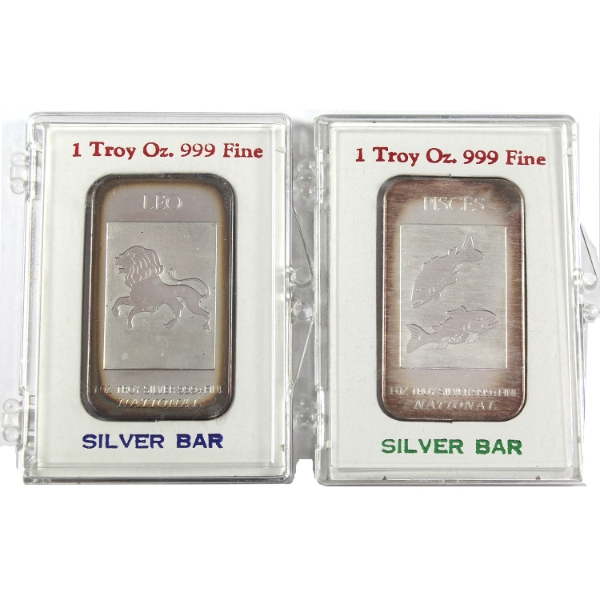2x 1oz National Refiners Vintage Zodiac Series .999+ Silver Bars. 2pcs (Tax Exempt)