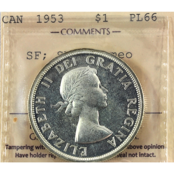 Silver $1 1953 SF SWL ICCS PL66 Cameo