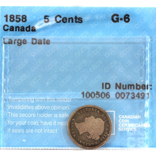 5-cent 1858 Large Date CCCS G6