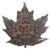 WWI Canadian 153rd Battalion Collar Badge -Wellington County Ontario
