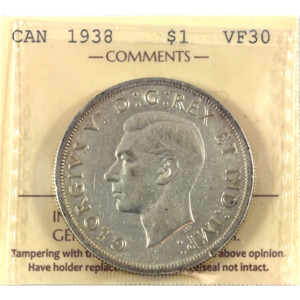 Silver $1 1938 ICCS VF30