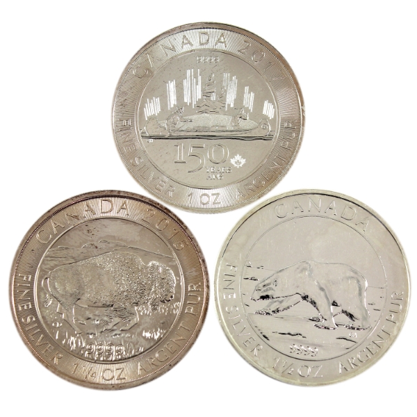 3.75oz Lot Total! 2013-2017 RCM .9999 Fine Silver Rounds. 3pcs. (Tax Exempt)