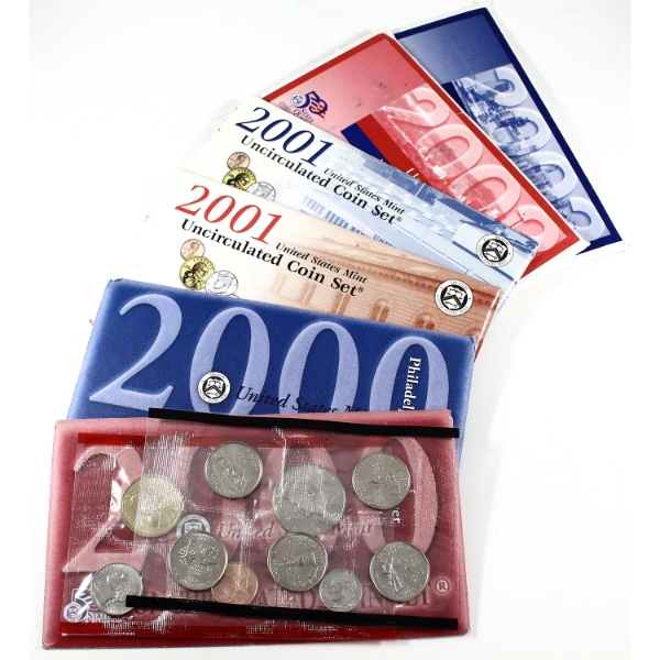 USA 2000, 2001 & 2002 United States Mint Uncirculated Coin Sets - All with P & D Versions. 6 sets
