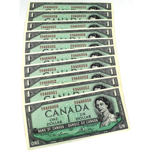 10x BC-37d 1954 $1 Modified Portrait Consecutive Lawson-Bouey SN: D/I9466050-"59. 10pcs.