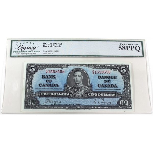 BC-23c 1937 $5 Legacy Choice AU58 PPQ Coyne-Towers SN: C/S1558556