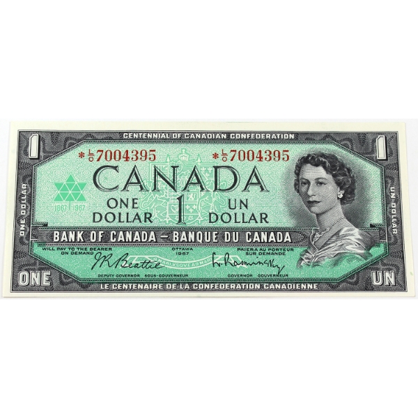 BC-45bA 1967 $1 UNC or Better Beattie-Rasminsky *L/O Replacement SN:*L/O7004395