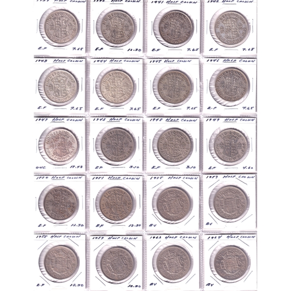 Bulk Collection of Great Britain 1927-1967 Half Crowns & Pennies BV to UNC in 20-Pocket Sheets.