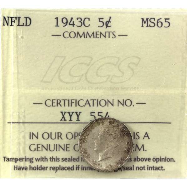 Newfoundland 5-cent 1943c ICCS MS65