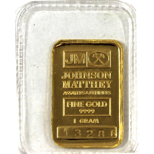 1g Gold Johnson Matthey Vintage .9999 Gold Bar, SN: 43286 (Tax Exempt)
