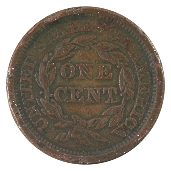 USA 1855 Braided Hair Cent Slanting 5's VF-EF (Impaired)