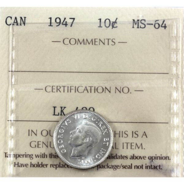 10-cent 1947 ICCS MS64