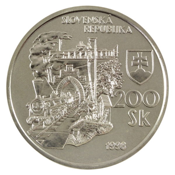 Slovakia 1998 200 Korun 150 Years of Railway in Slovakia 20g-Silver, 34mm
