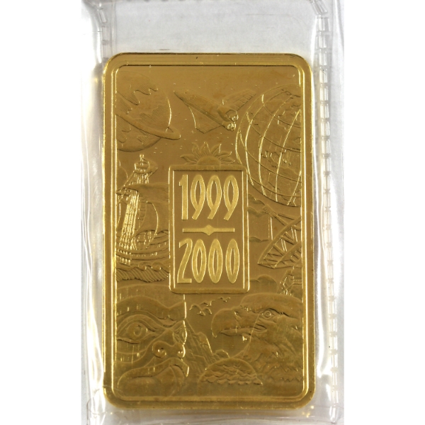 1999-2000 Gold New Millennium Celebration Issue 1oz .9999 Gold Bar (Tax Exempt)