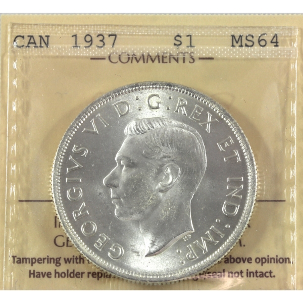 Silver $1 1937 ICCS MS64