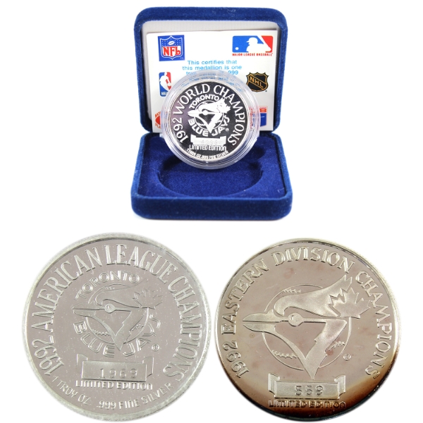 3x 1oz Major League Baseball 1992 Toronto Blue Jays Limited Edition .999 Fine Silver Rounds. 3pcs 