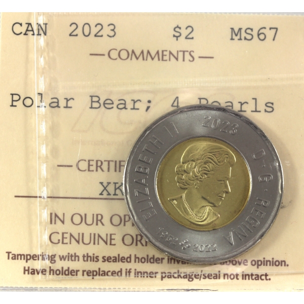 $2 2023 Polar Bear; 4 Pearls ICCS MS67
