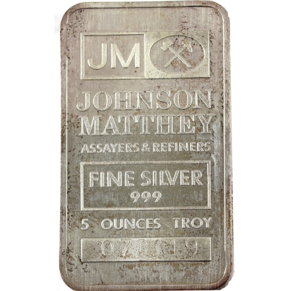 5oz Johnson Matthey Vintage .999 Silver Bar, SN: 073119. Mintage of <1000! (Tax Exempt)