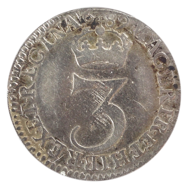 Great Britain Silver 1689 3 Pence VF-EF (Impaired)
