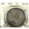 Image 1 : Silver $1 1955 Arnprior No Die Break ICCS MS60
