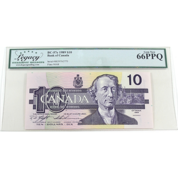 BC-57c 1989 $10 Legacy GEM UNC66 PPQ Knight-Thiessen SN: BEF9762773