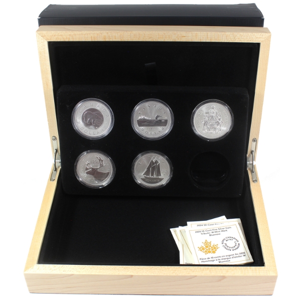 2023-2025 10-cent-$2 Tribute: W Mint Mark Fine Silver 1oz. w/Deluxe Case. 5pcs Tax Exempt)