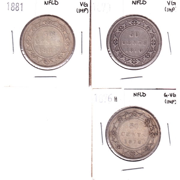 Newfoundland 50-cent 1870 VG, 1881 VG & 1876H G-VG 