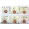 Image 1 : 1-cent 2007, 2008, 2009, 2010, 2011 & 2012; Non Magnetic ICCS MS66 Red. 6pcs.