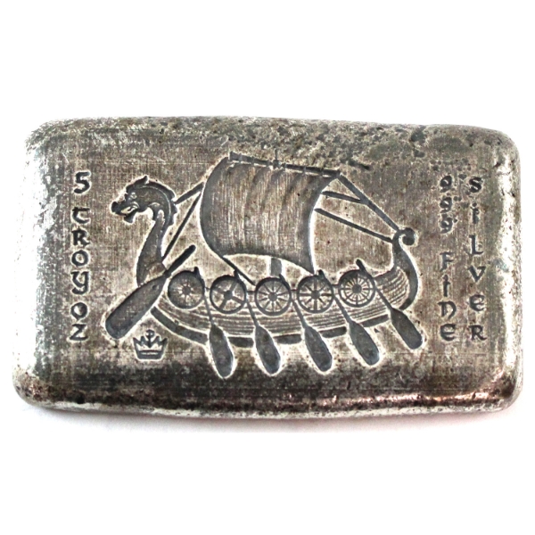 5oz Monarch Viking Warrior with Double Axe Antiqued .999 Fine Silver Bar w/ Leather Bag (Tax Exempt)