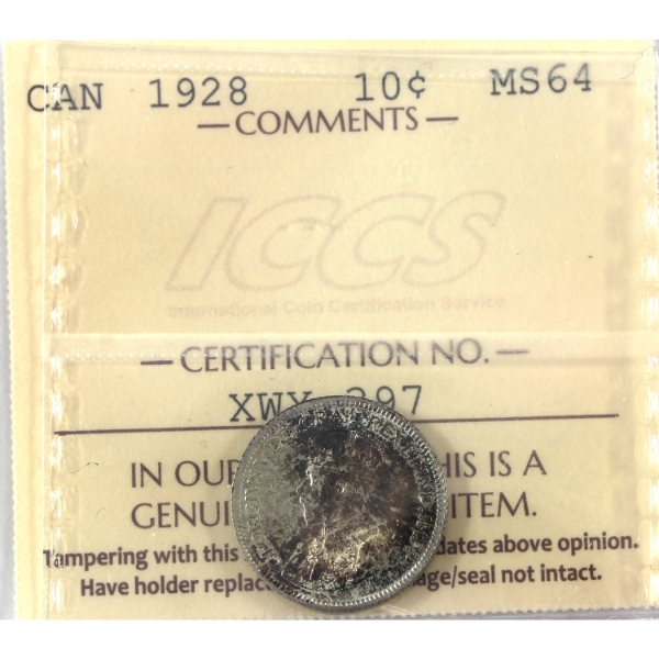10-cent 1928 ICCS MS64