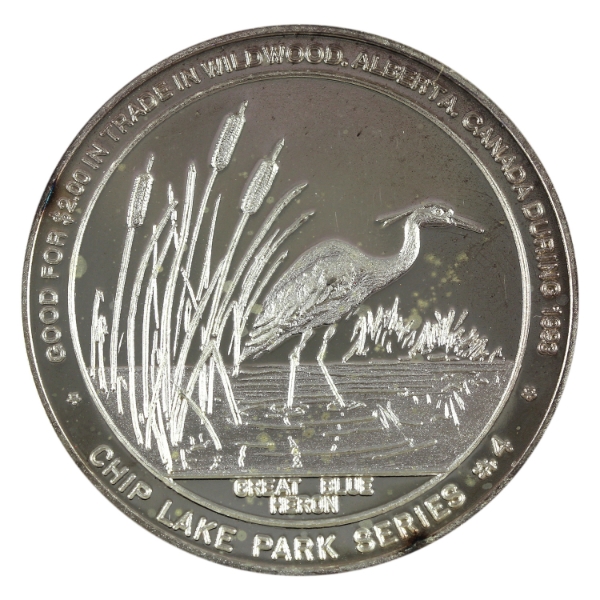Canada-Wildwood AB 1993 $2 Great Blue Heron/Elk Trade Dollar 1oz-Silver, 38mm (Tax Exempt)
