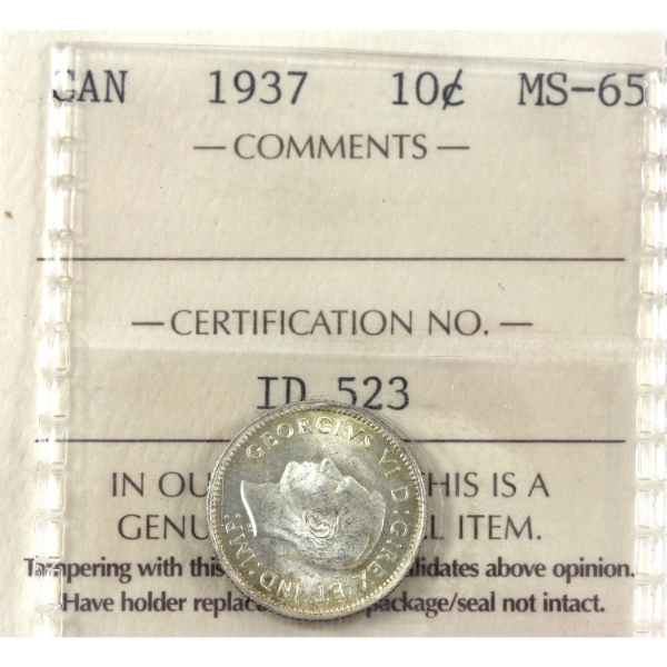 10-cent 1937 ICCS MS65