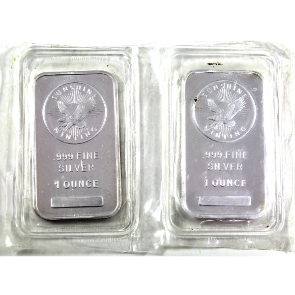 2x 1oz Sunshine Mint .999 Fine Silver Bars in Sheet. 2pcs. (Tax Exempt)