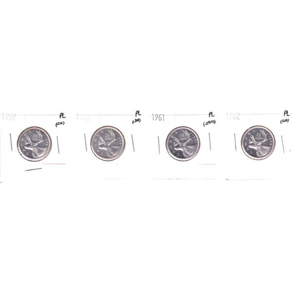 25-cent 1959, 1960, 1961 & 1962 in 4-Pocket Sheet PL. 4pcs