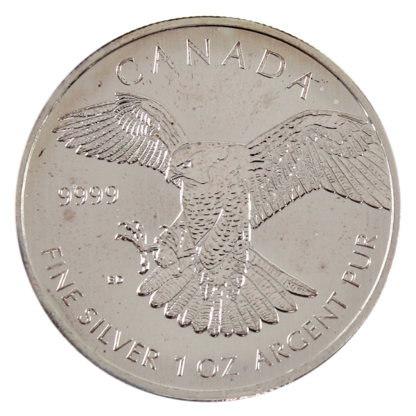 1oz 2014 $5 Peregrine Falcon .9999 Fine Silver Coin (Tax Exempt)