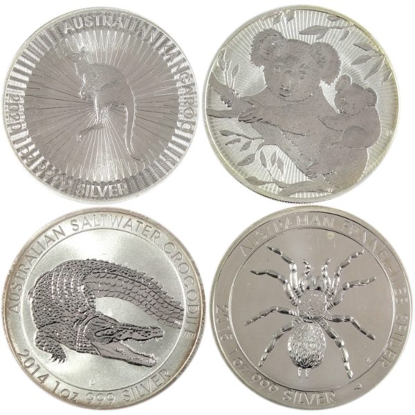 5oz Lot Total! Australia 2014-2020 Assorted .999 Fine Silver Coins. 4pcs (Tax Exempt)