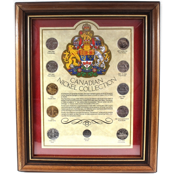 1858-1967 Canadian Nickel Collection 11-Coin Set in Wooden Frame