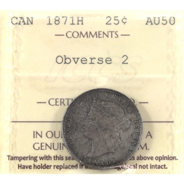 25-cent 1871H Obv 2 ICCS AU50