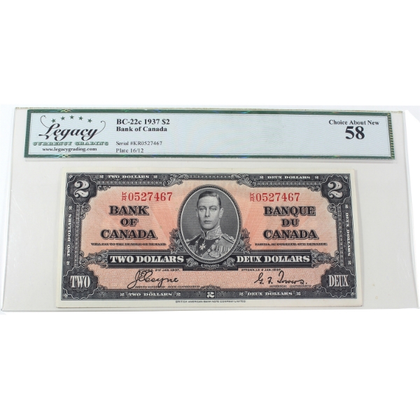 BC-22c 1937 $2 Legacy Choice AU58 Coyne-Towers SN:K/R0527467