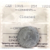 Image 1 : 25-cent 1915 ICCS VF20 Cleaned 
