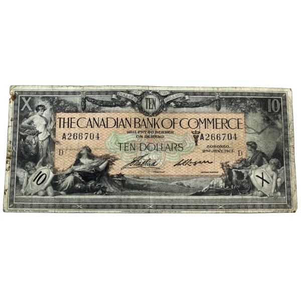 75-16-04-12a 1917 $10 The Canadian Bank of Commerce Small Logan VG-F Aird-Logan Check Letter D