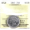 Newfoundland 20-cent 1865 ICCS VF20 *First Year Issue*